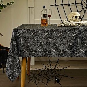 Spider Web Black Halloween Tablecloth Rectangle Waterproof Washable 120” X 60”